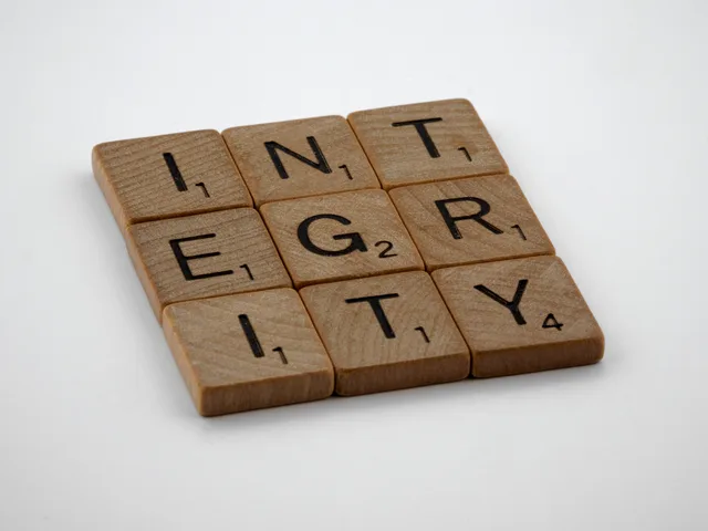 Wooden scrabble tiles spelling 'INTEGRITY' on a white background, emphasizing honesty and ethics. Checklist for spotting codes of conduct mistakes before they cost you