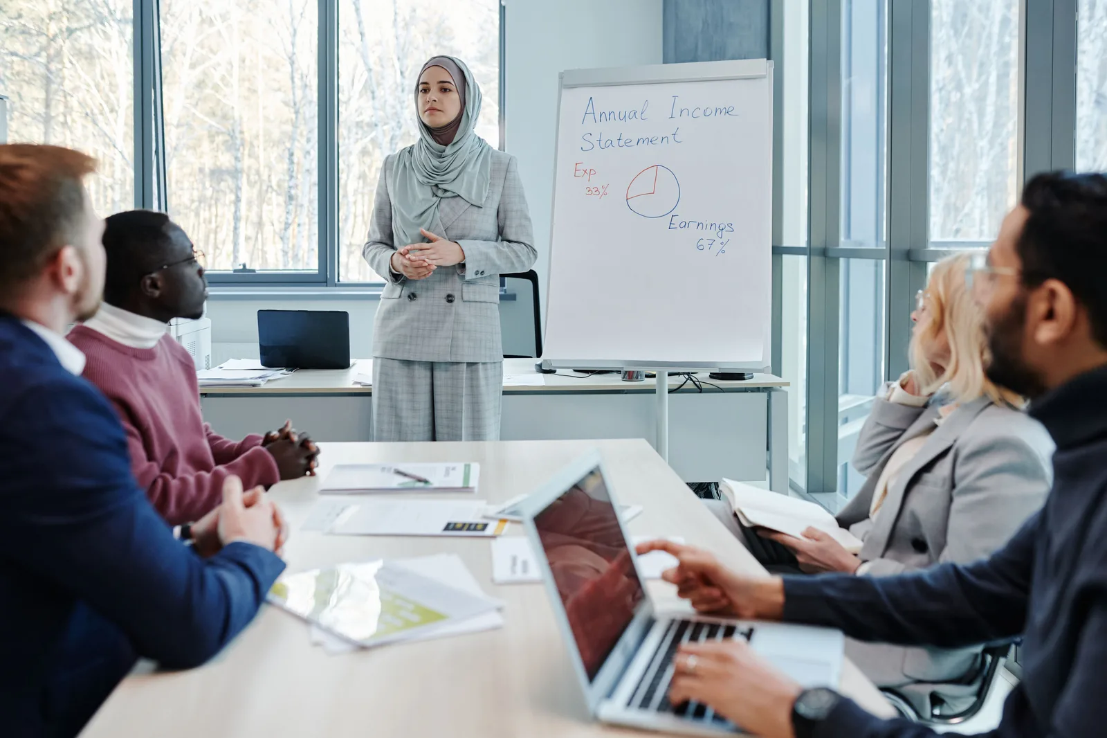Professionals engaged in a business meeting with a focus on income presentation. Twelve invented customer ethics situations and the fact that settles each one