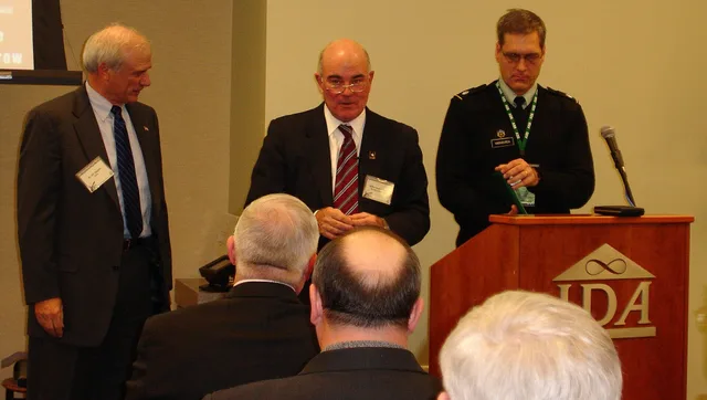 Secretary of the Army Dr. Francis J. Harvey (center), a former ASB member, awards the Decoration for Distinguished Civilian Service to departing ASB Chair Dr. James Tegnelia (left) as ASB Executive Secretary LTC Scott Haraburda (right) reads the citation, Feb. 24, 2005. (Photo courtesy of ASB Photo. Ethical Frameworks Questions for Reviewing a Decision Record